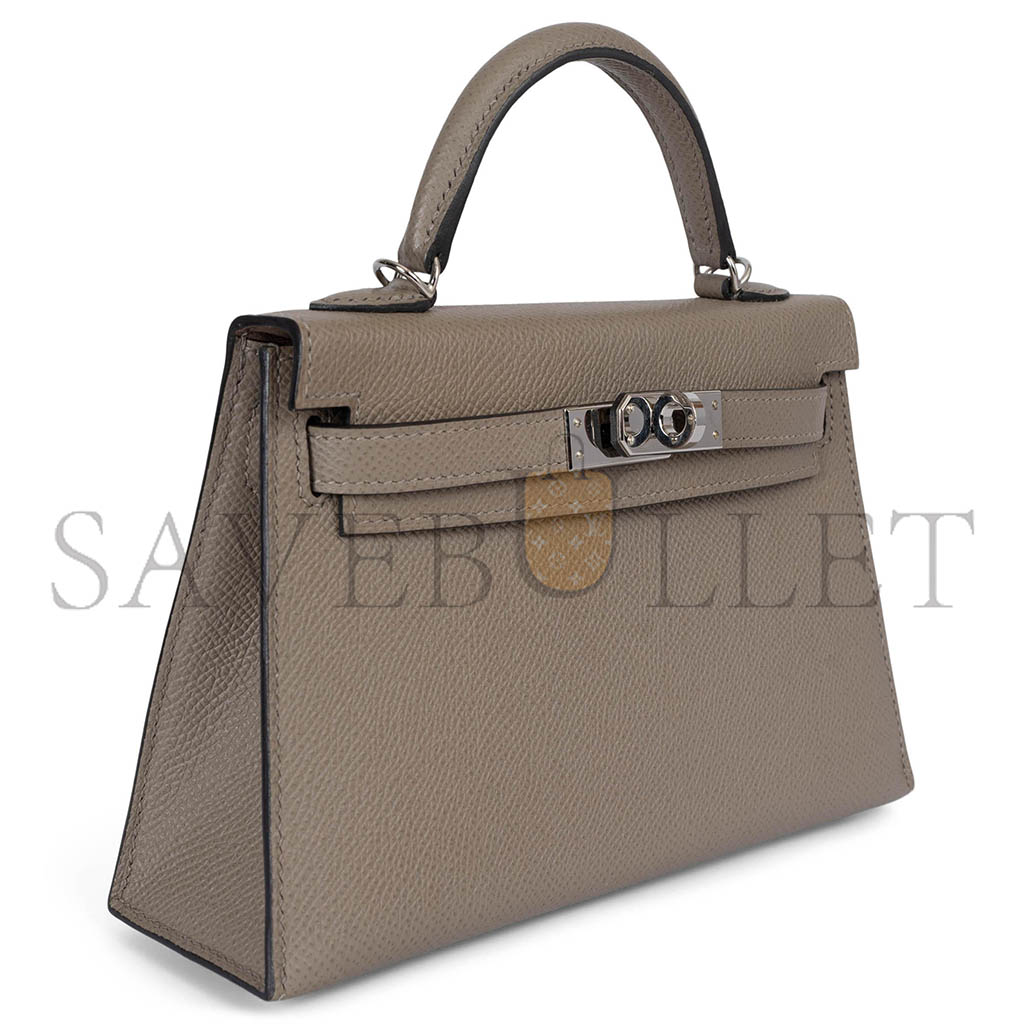 H**mes mini kelly ii epsom aluminum alloy gray silver buckle (19*12*5.5cm)